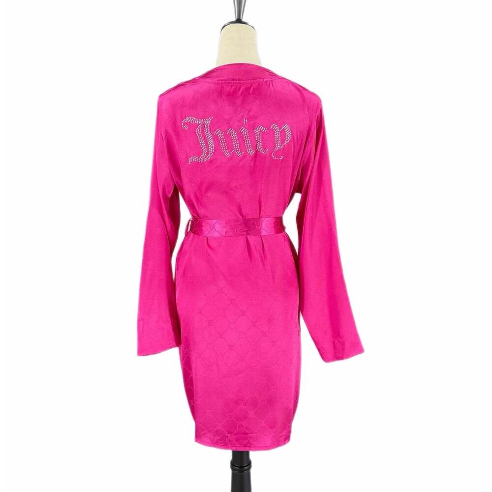 Juicy Couture NEW Hot Pink Rhinestone Logo Glam Lounge Y2K McBling Satin Robe